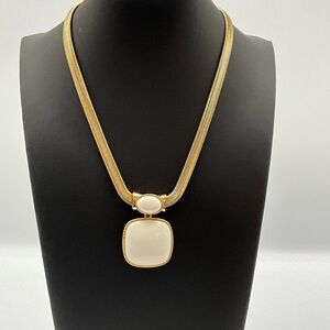 Monet Necklace Vintage Gold-Tone with White Accents